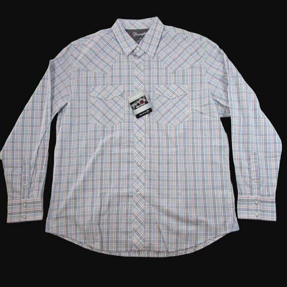 Wrangler 20X Men's XL Long Sleeve Competition Advanced Comfort Plaid Snap Shirt - Picture 2 of 3